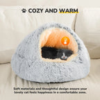 Cozy Cat Pod Plush Hooded Cat Bed Cave Self Warming Non-Slip Bottom Gray