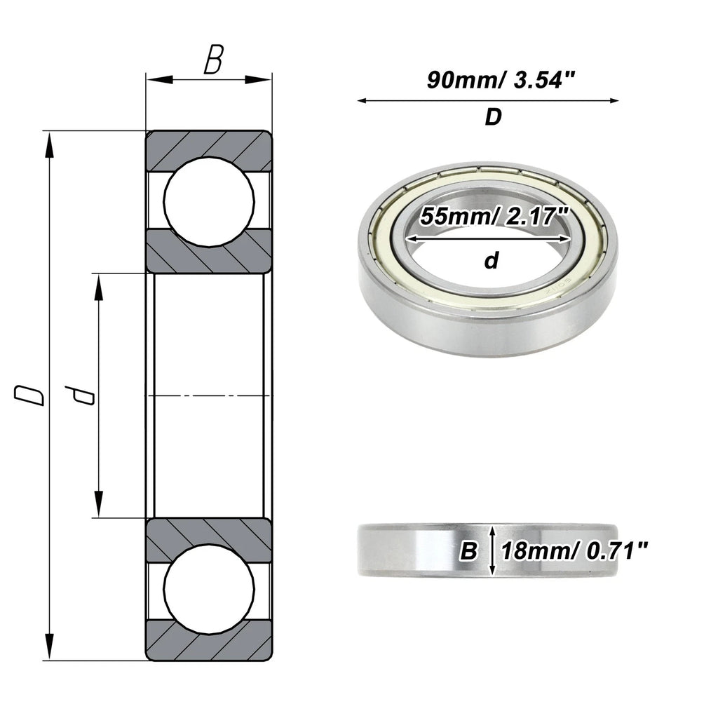 Deep Groove Ball Bearing 6011ZZ for Scooter Skateboard Wheel (55x90x18mm)