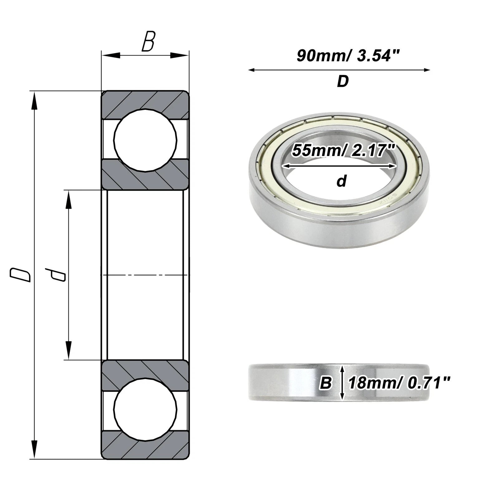 Deep Groove Ball Bearing 6011ZZ for Scooter Skateboard Wheel (55x90x18mm)