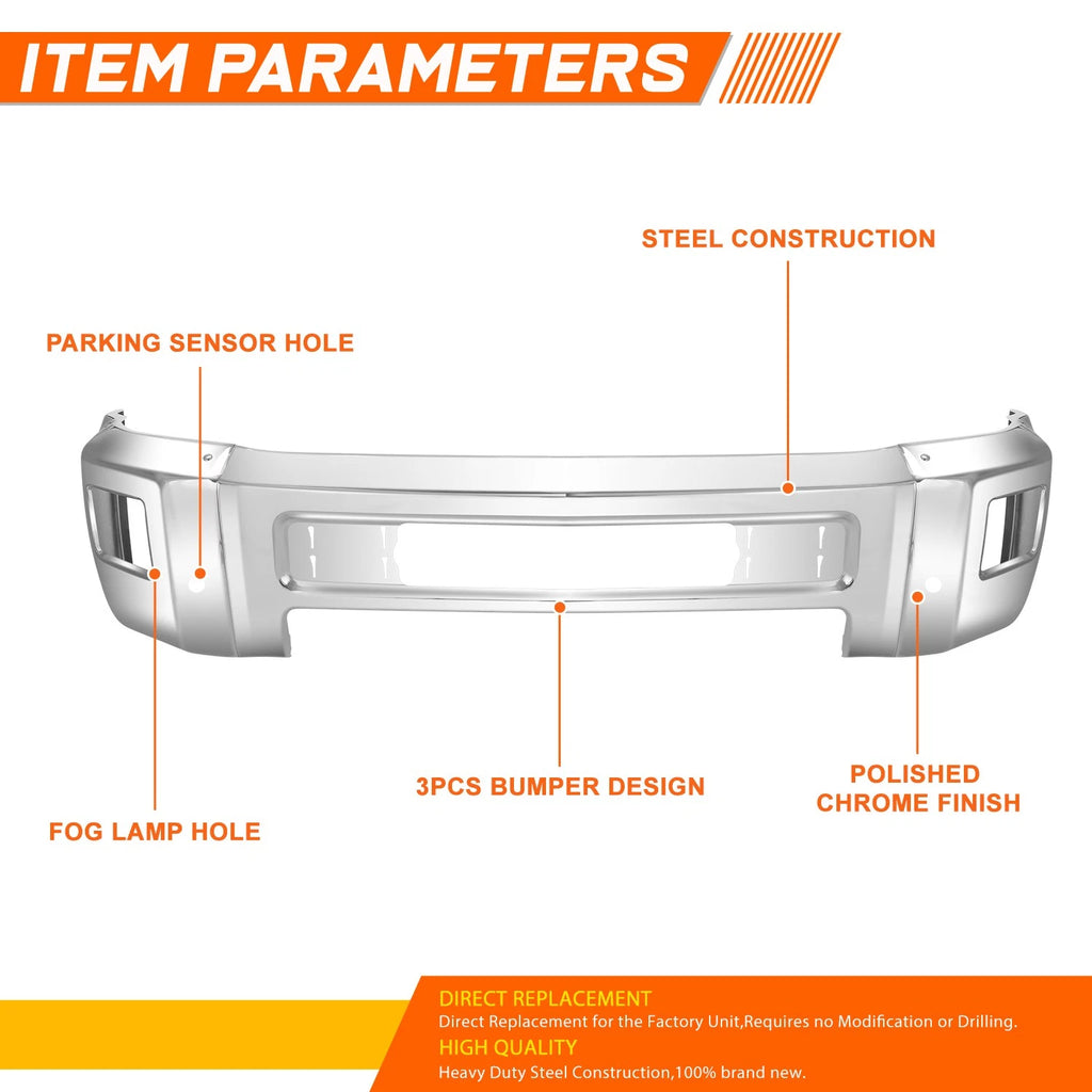 Front Bumper Face Bar for Silverado 2500 3500 HD (2015–2019) w/Fog Lights, Sensor Holes