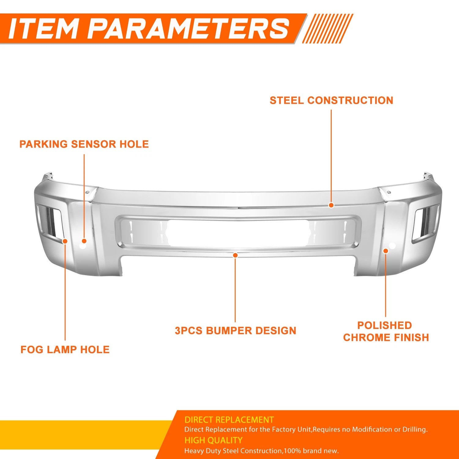 Front Bumper Face Bar for Silverado 2500 3500 HD (2015–2019) w/Fog Lights, Sensor Holes