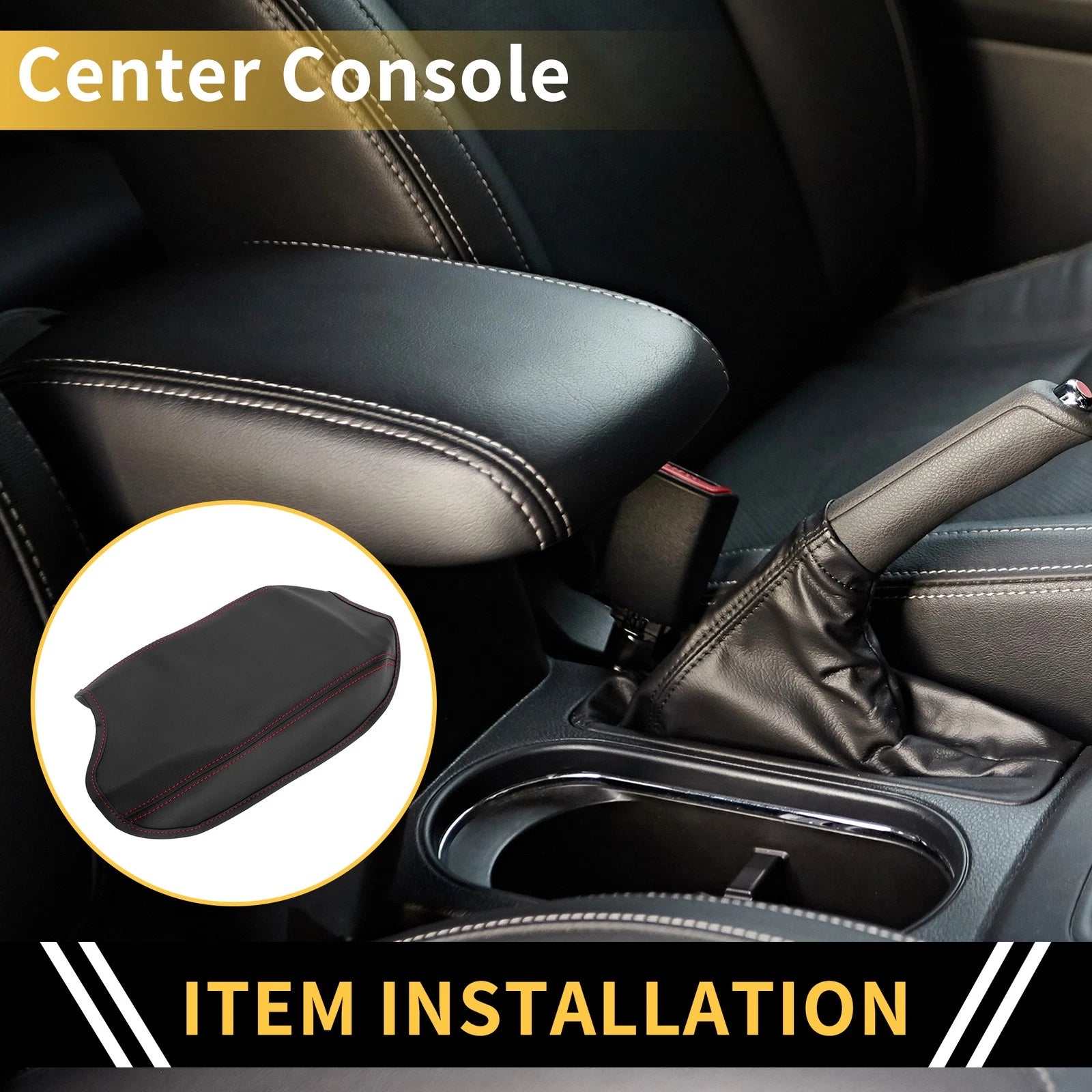 Center Console Cover for Ford Ranger (2019–2023) Microfiber Leather Black