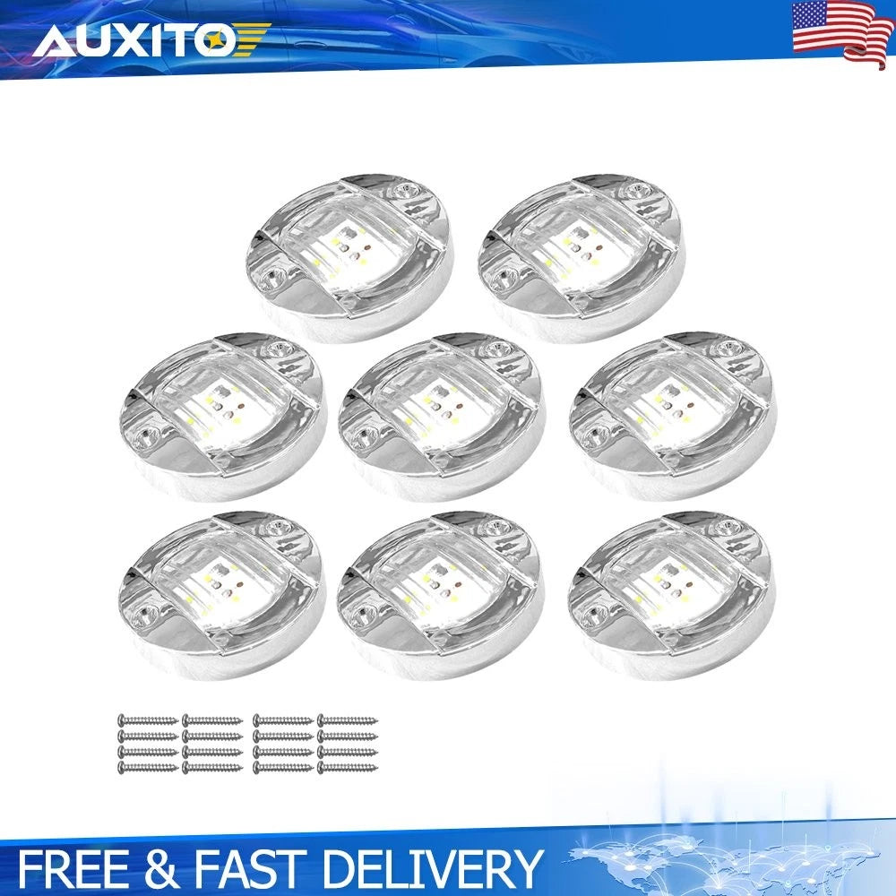 8X Round White LED Navigation Lights for Marine Boat