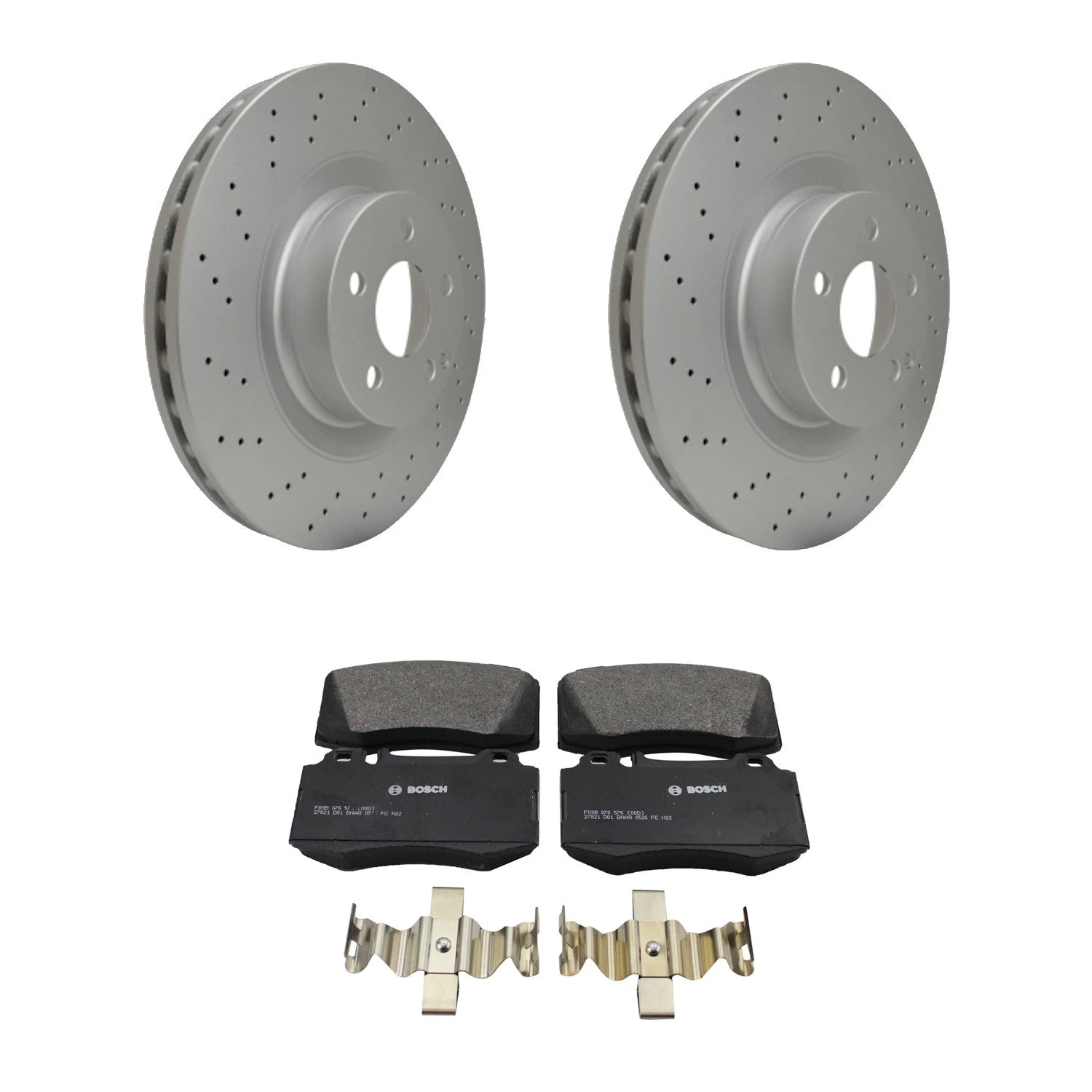 Hella Front Rotor & Bosch QuietCast Brake Pad Kit for Mercedes SL550 (2007–2009)