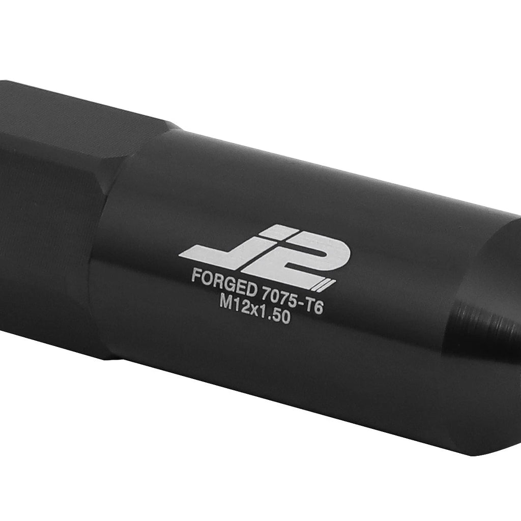 Set of 20 J2 7075 Forged Aluminum M12x1.5 Spiky Cap Lug Nuts w/Adapter Black