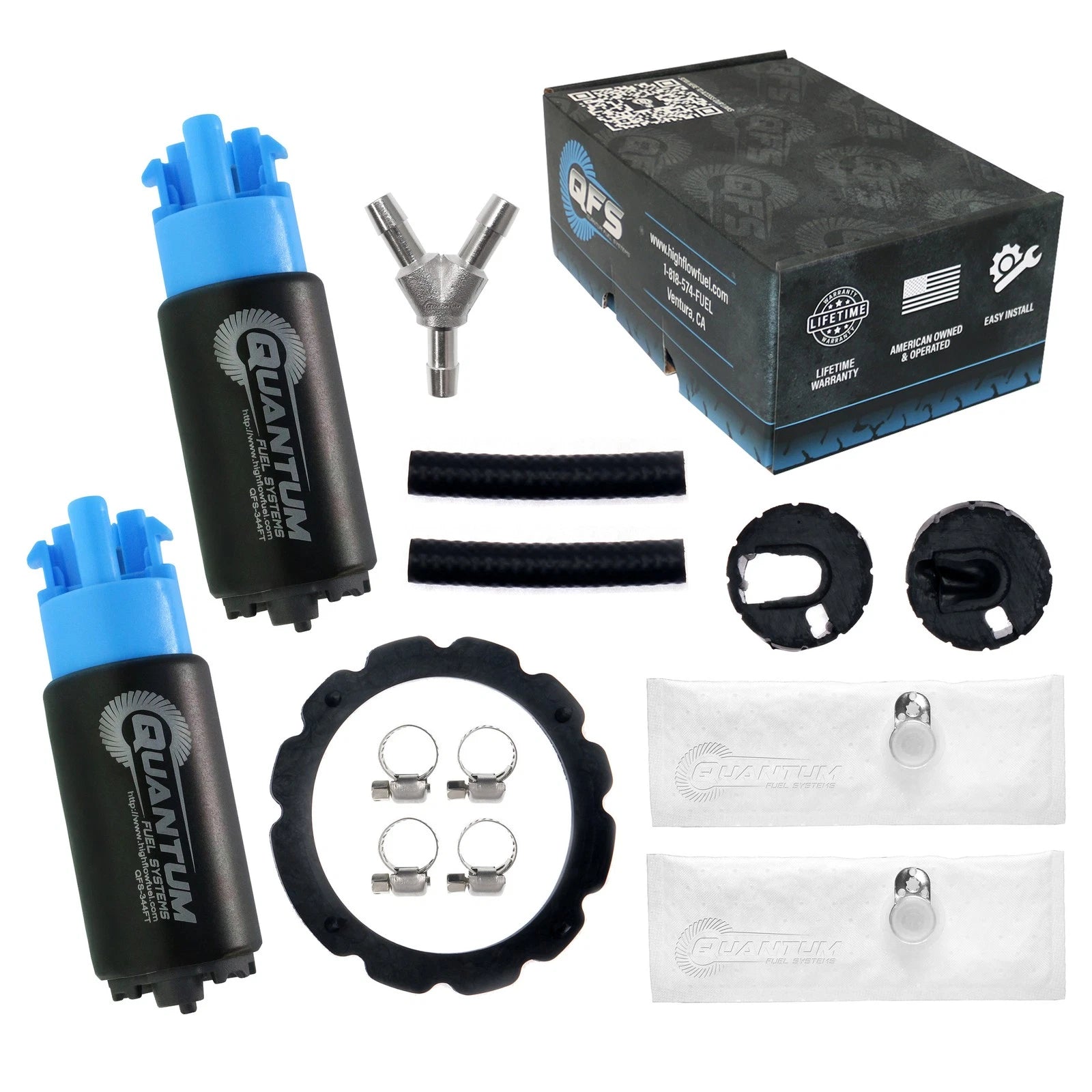 QFS Dual 340LPH Fuel Pumps + Y-Fitting Kit for Ford Lightning F150 (1999–2004)
