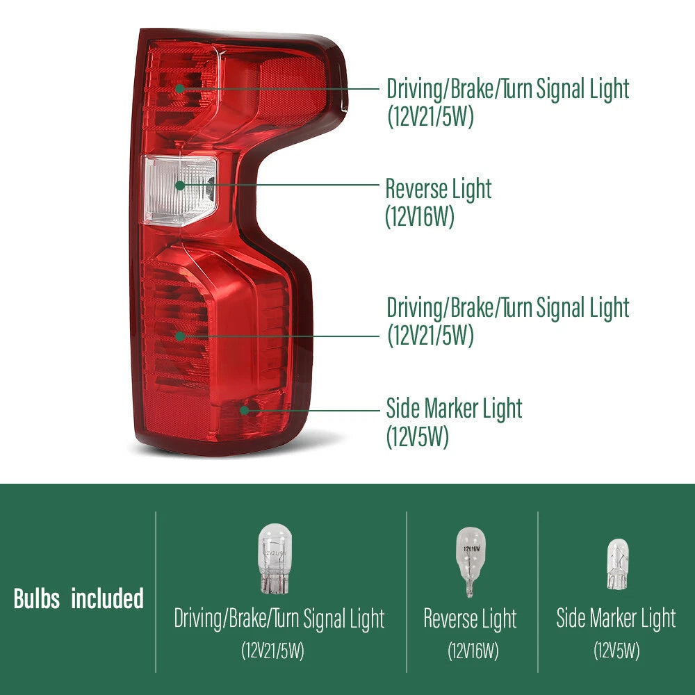 Rear Tail Light Brake Lamp for Chevy Silverado 1500 2500 3500 (2019–2021)