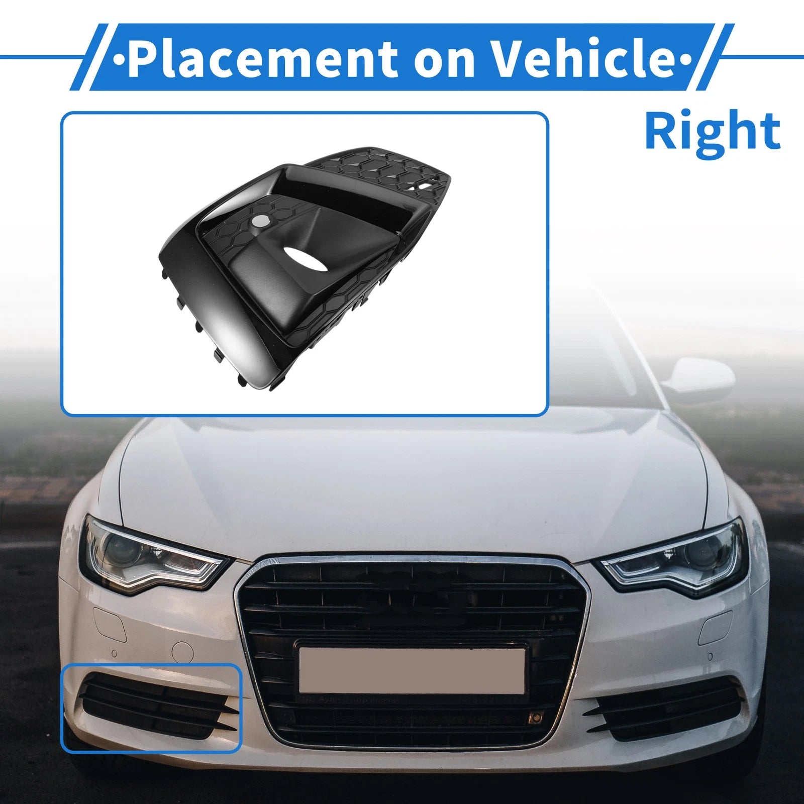 Front Right Fog Light Grill for Audi A5 (2021–2023) No. 8W6807682T, ABS Black
