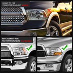 Sequential LED DRL Black Headlights for Dodge Ram 1500 2500 3500 (2009-2018)
