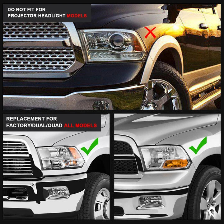 Sequential LED DRL Black Headlights for Dodge Ram 1500 2500 3500 (2009-2018)