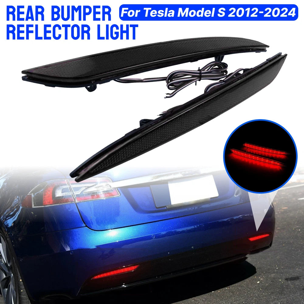 2X LED Smoke Rear Bumper Reflector Tail Brake Lights for Tesla Model S (2012–2023)