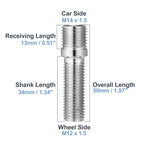 10 Pcs M14x1.5 to M12x1.5 50mm Wheel Studs for Audi 