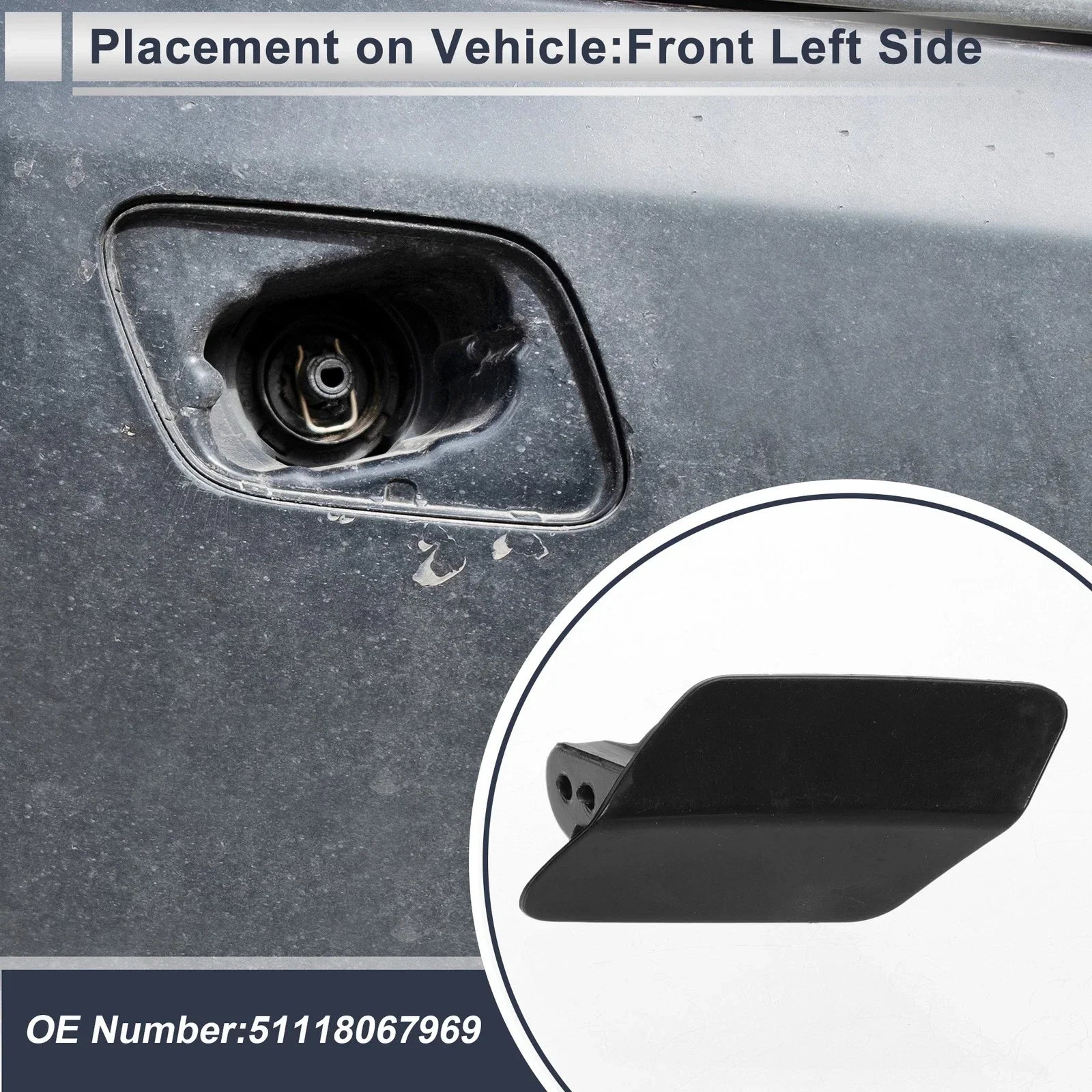 Front Left Side Bumper Headlight Washer Nozzle Cover Cap for BMW 320i Unpainted