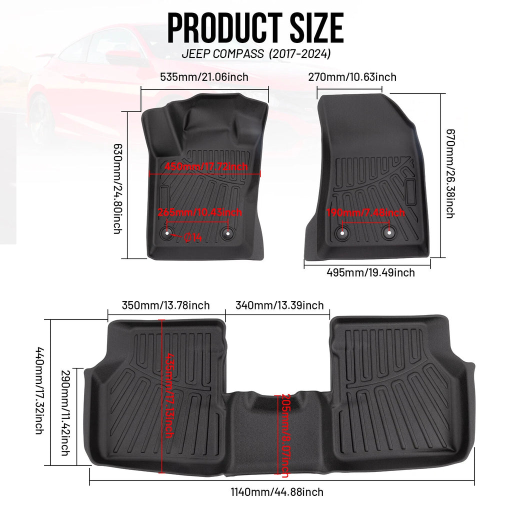 Set of 2 Waterproof TPE Floor Mats for Jeep Compass (2017–2025)