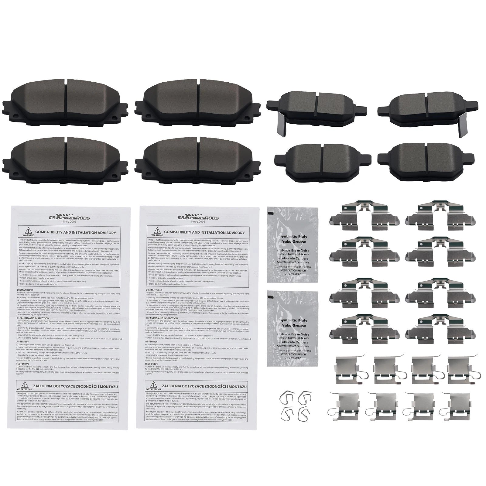 Set of 4 Ceramic Brake Pads for Toyota Prius Prime (2017–2019)