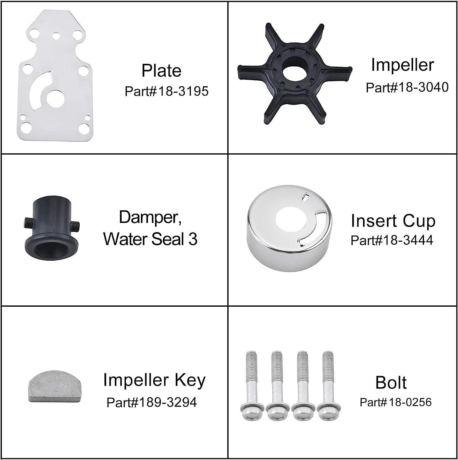 Water Pump Repair Kit for Yamaha Outboard 9.9 15 20 HP (63V-W0078-00)