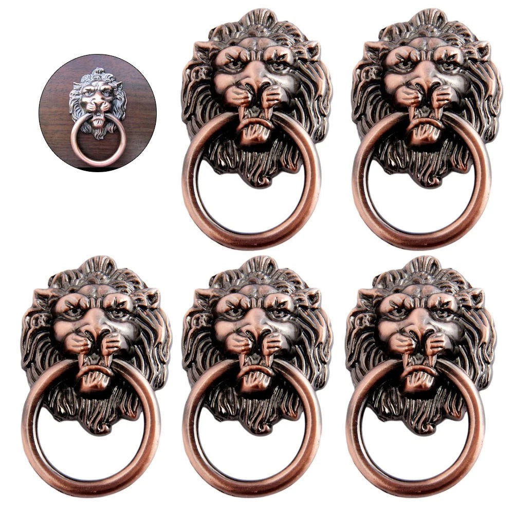 5Pcs Lion Head Ring Knob Pull Handle for Cupboard Door Drawer