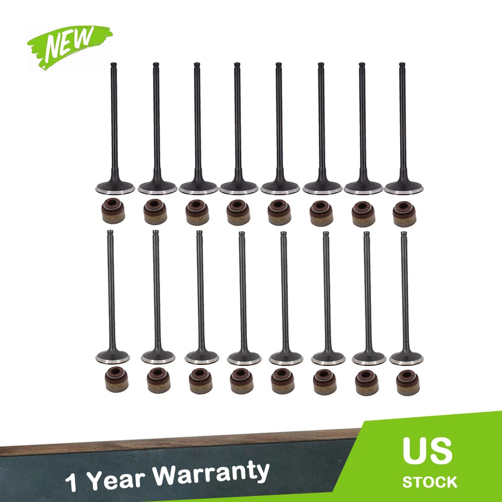 Set of 8 Intake + 8 Exhaust Engine Valves & Valve Stem Seals for Acura RDX (2002–2012)