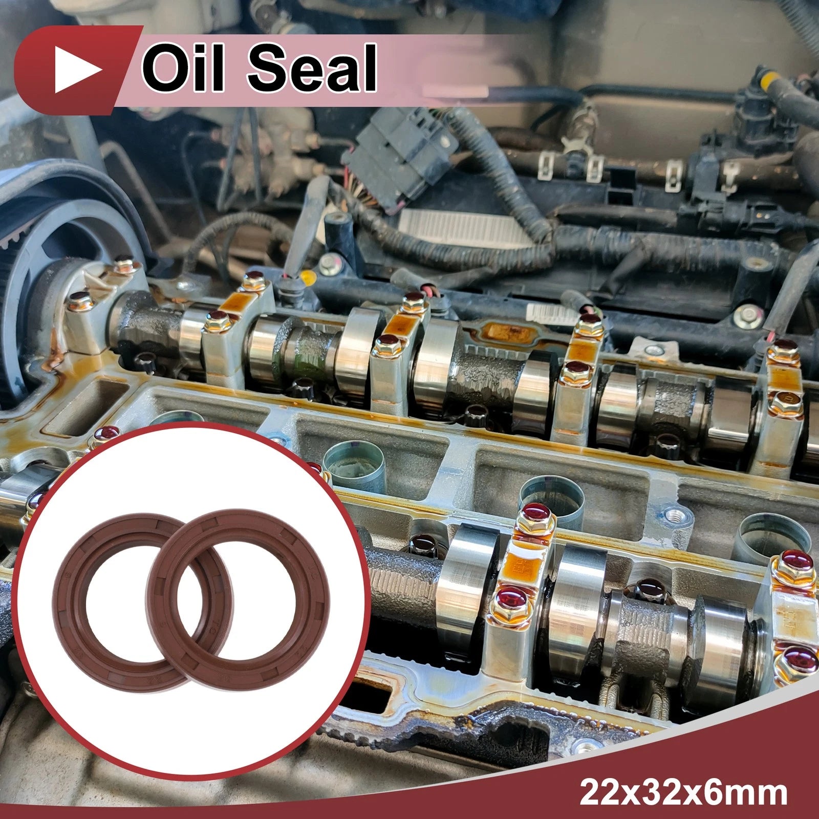 2X Oil Seal Rotary Shaft Seal for Various Models (22x32x6mm) FKM Rubber