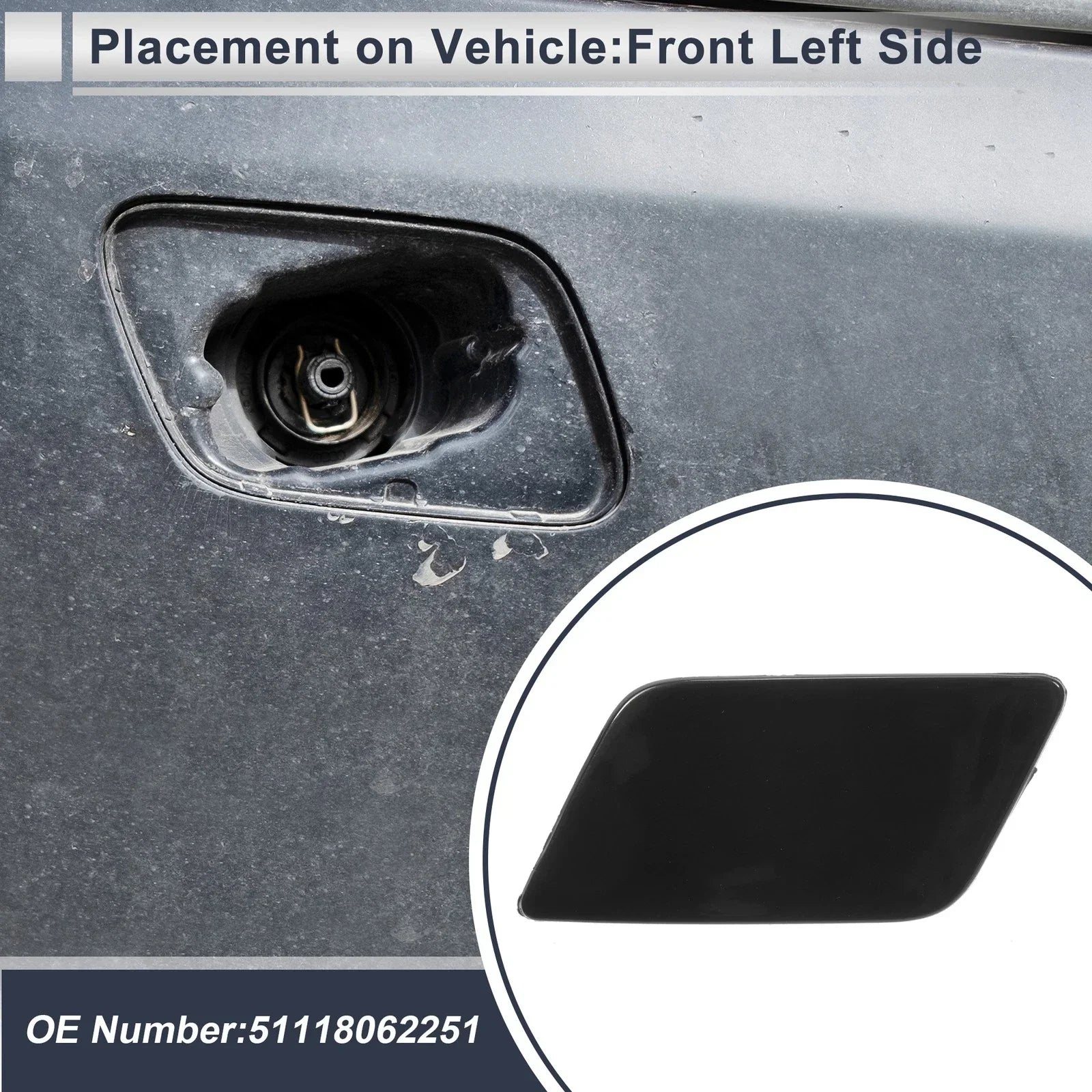Front Left Washer Nozzle Cover for BMW 335i GT xDrive Black
