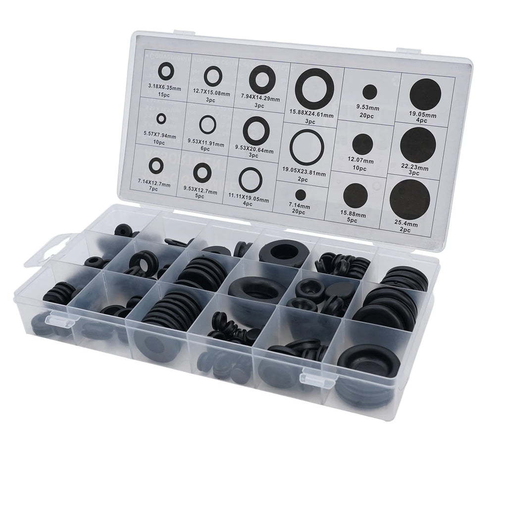 Rubber Wiring Grommet Assortment Kit for Universal Use (125 Pcs)