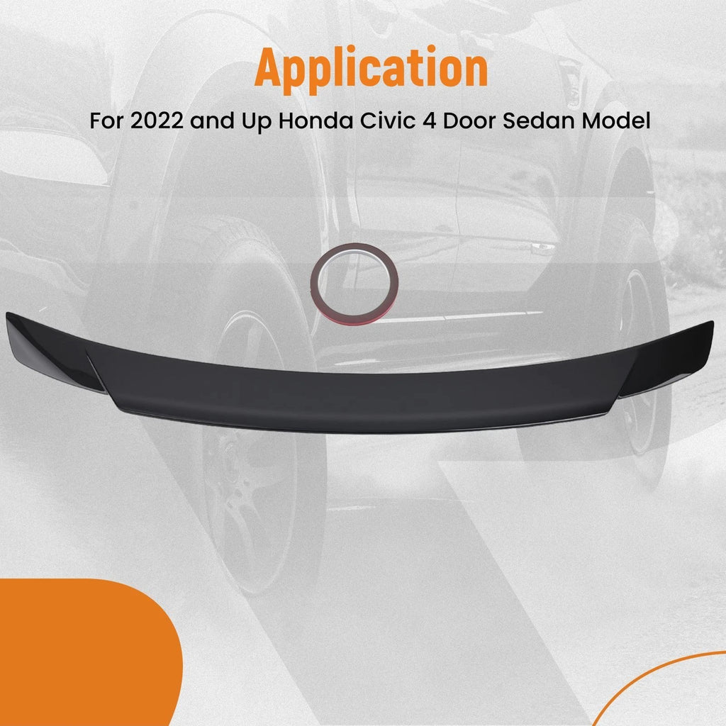 Trunk Spoiler Wing Lip for Honda Civic Sedan (2022–2024) Gloss Black ABS