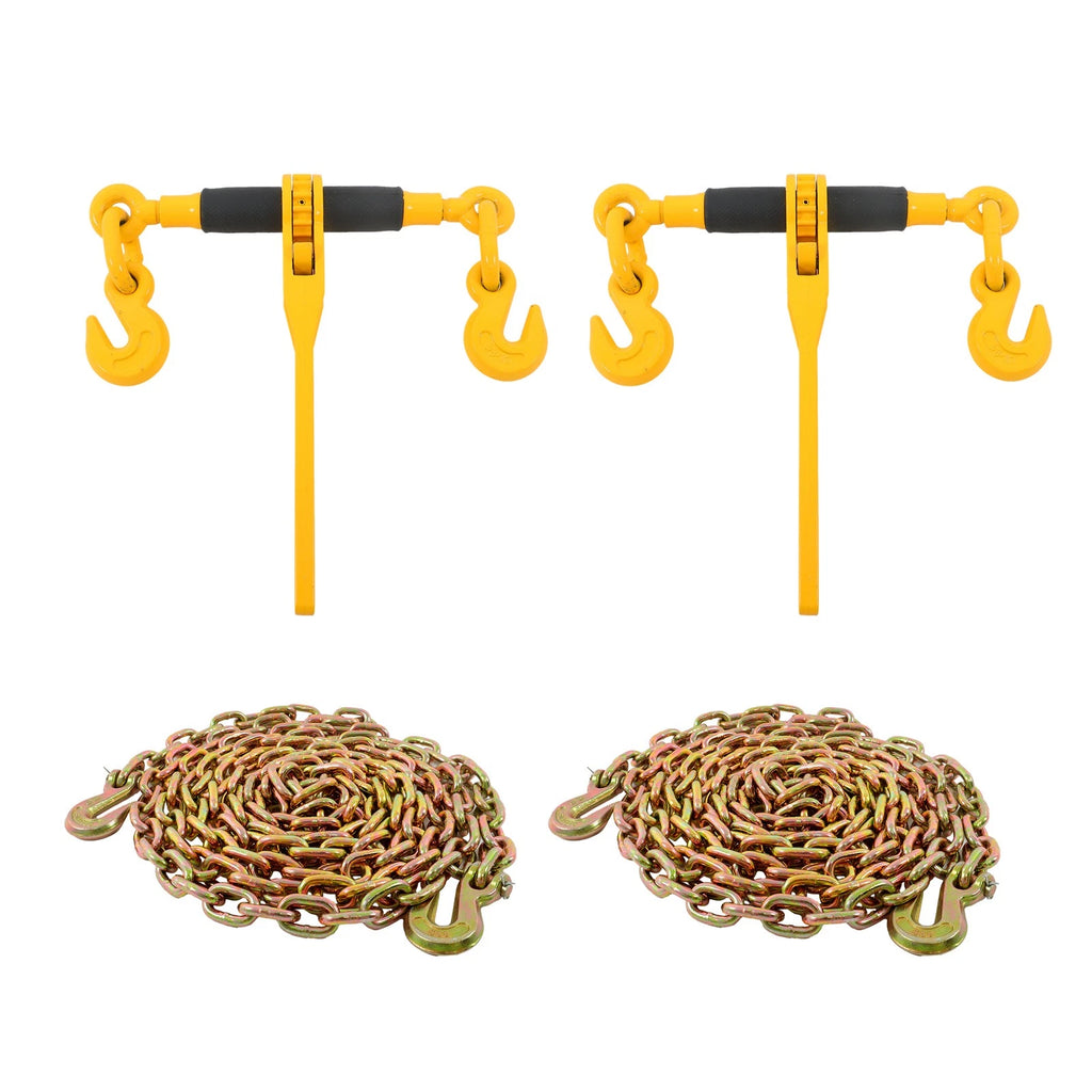 2 Pack Chain and Bundle Kit 3/8"-1/2" Ratchet Binder 12000lbs w/20ft G80 Chain