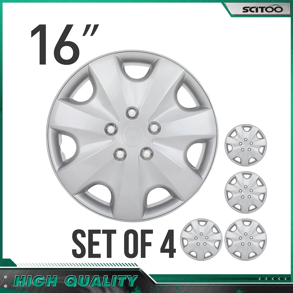 Set of 4 16 Inch Silver Wheel Hub Caps for Universal Fit (16")