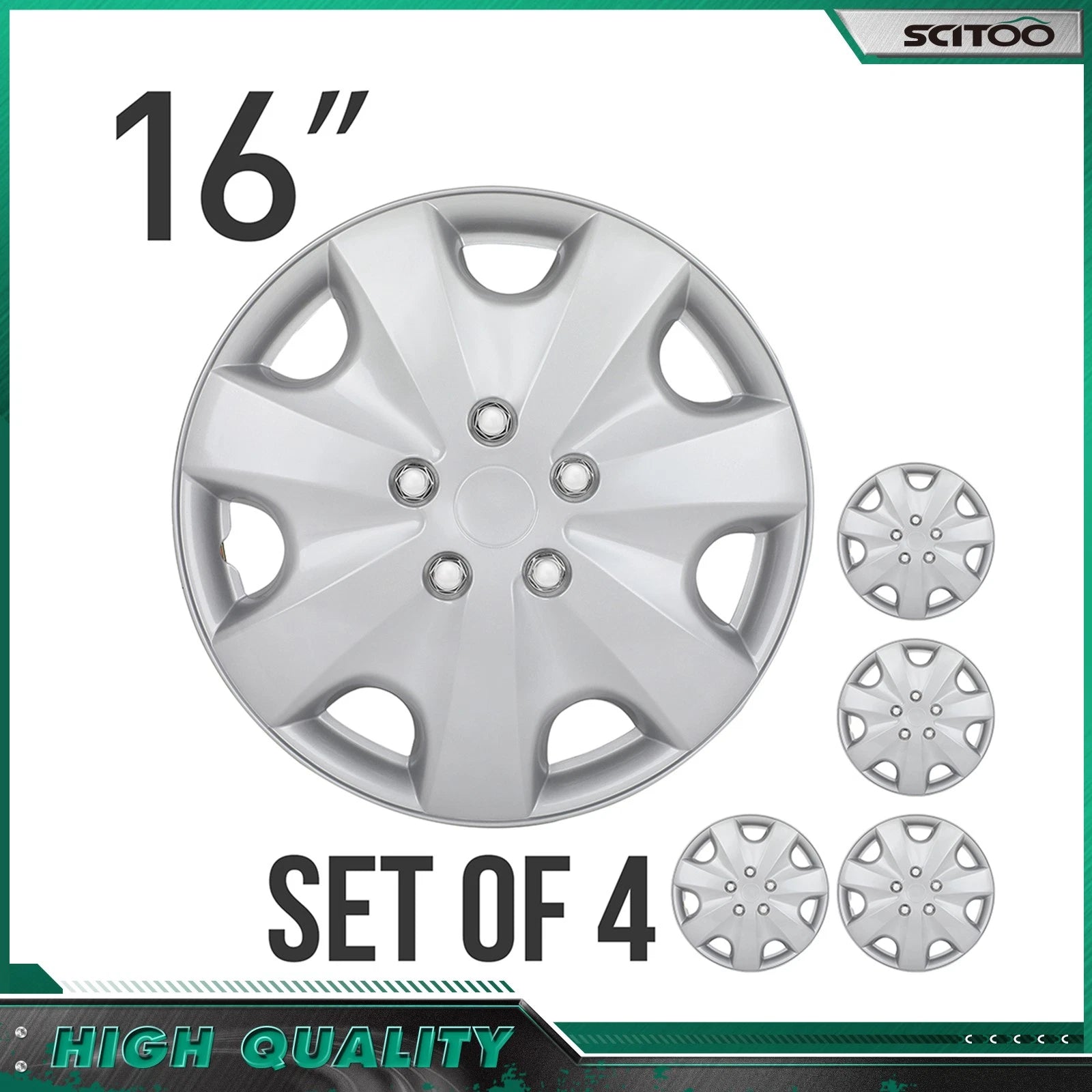 Set of 4 16 Inch Silver Wheel Hub Caps for Universal Fit (16")