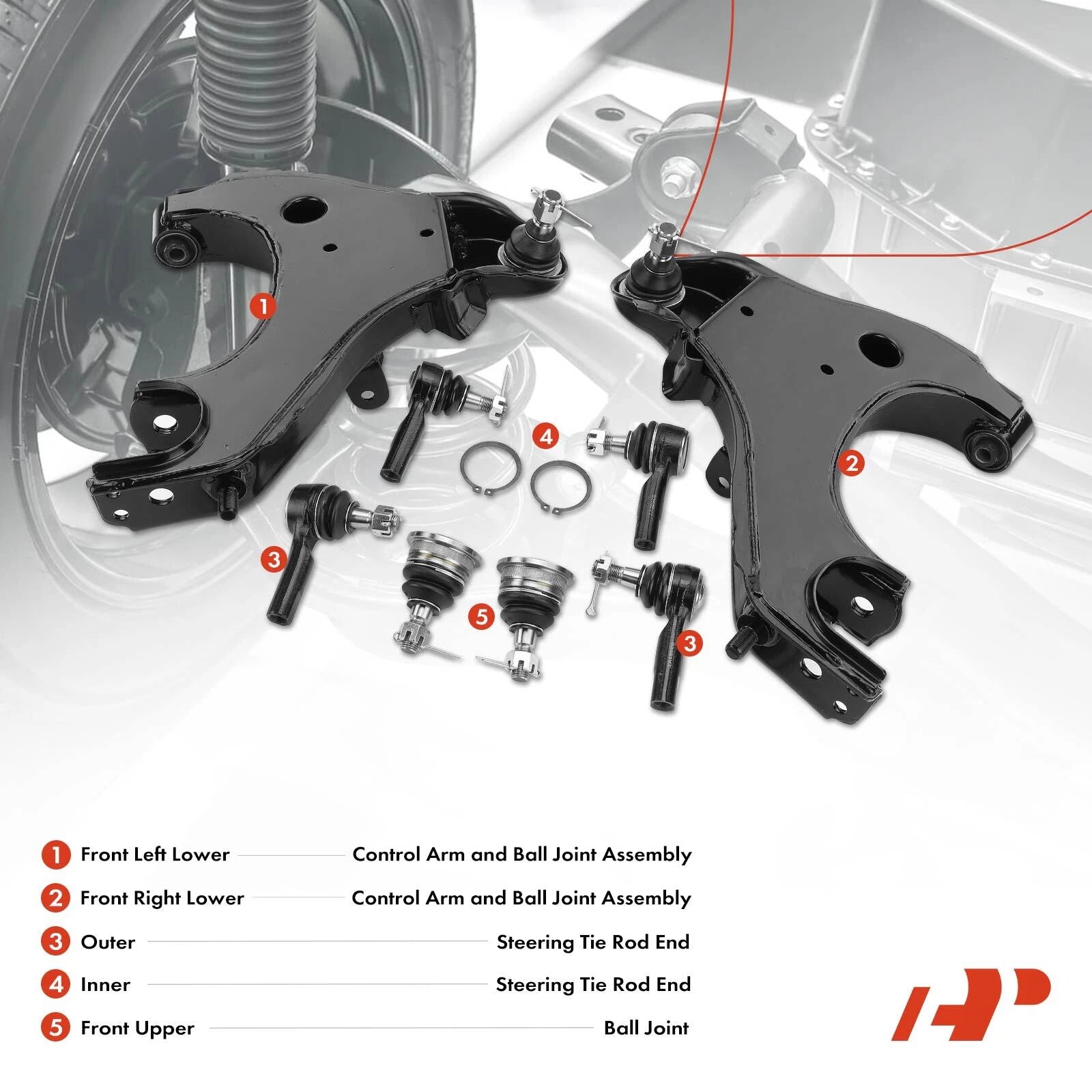 Set of 8 Front Control Arm, Ball Joint & Tie Rod End for Nissan Frontier