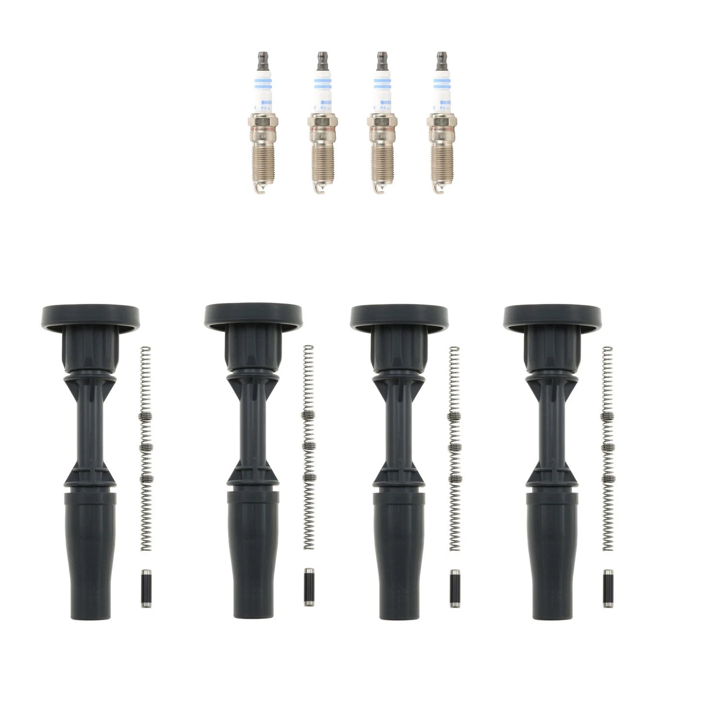 Set of 4 Bosch Double Platinum Spark Plugs & NGK Coil Boots for Colorado Malibu