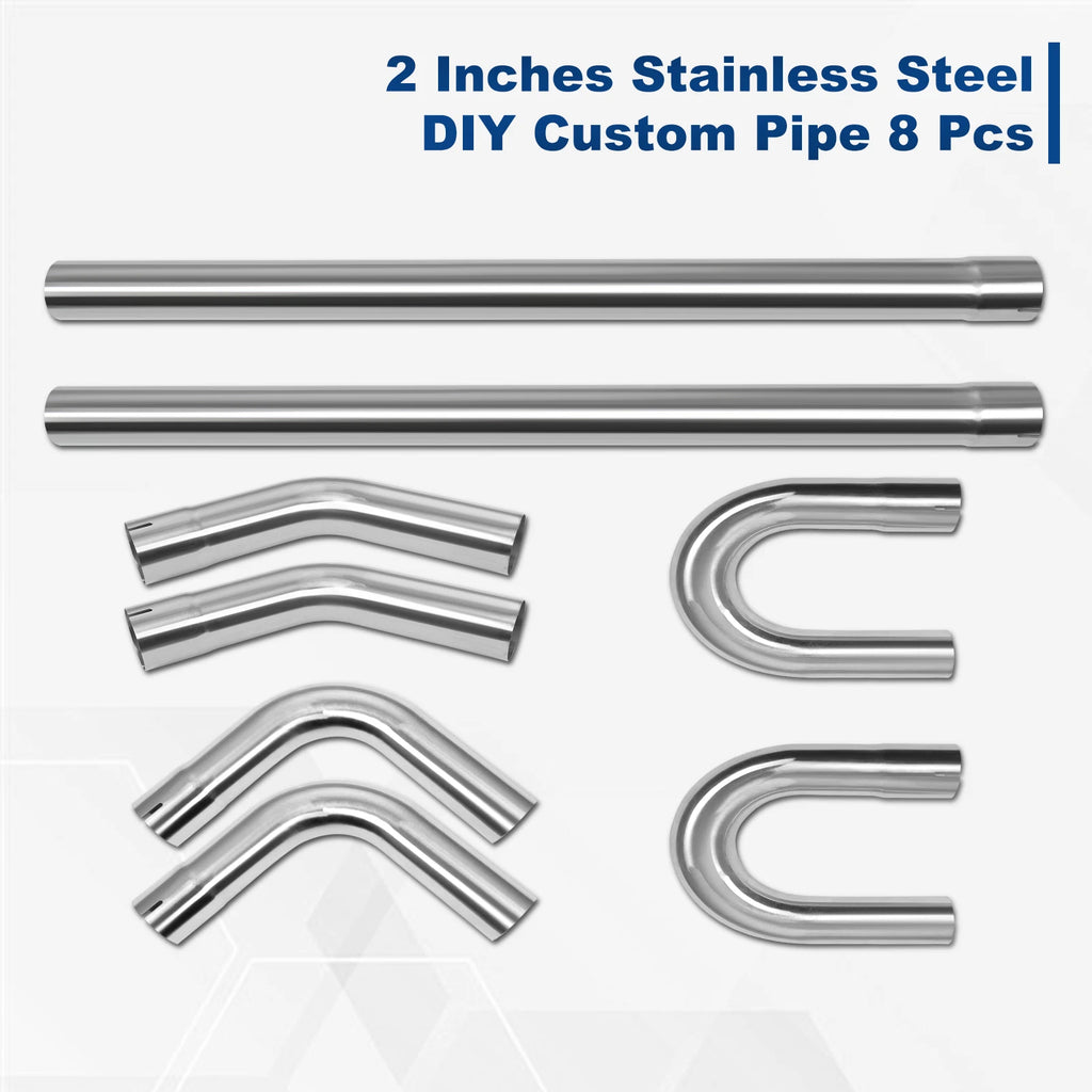 8Pcs Stainless Steel Exhaust Tubing Pipe Kit 2"/2.25"/2.5"/3"/3.5" OD