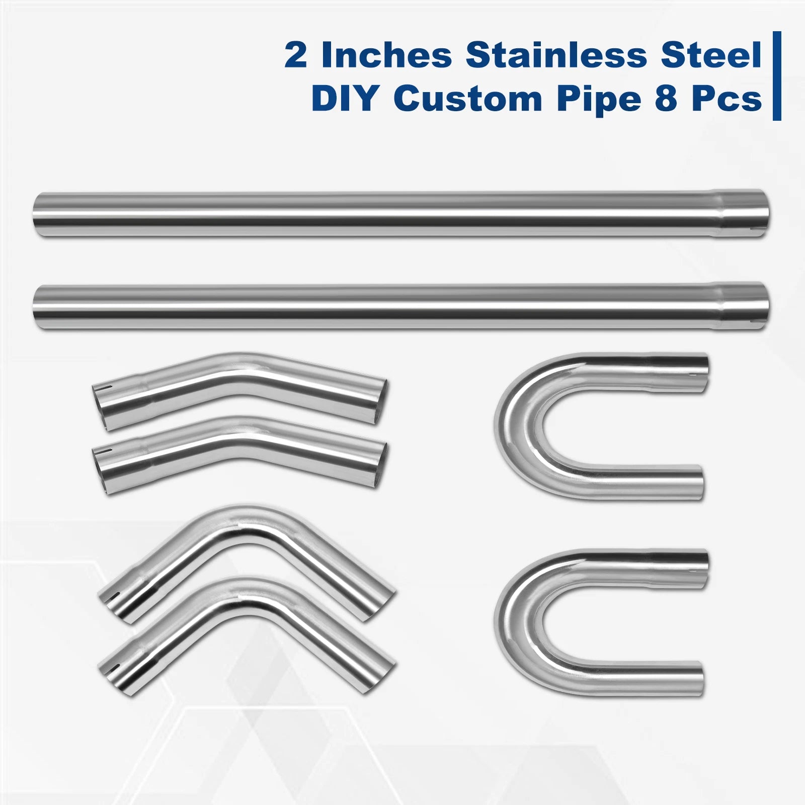 8Pcs Stainless Steel Exhaust Tubing Pipe Kit 2"/2.25"/2.5"/3"/3.5" OD