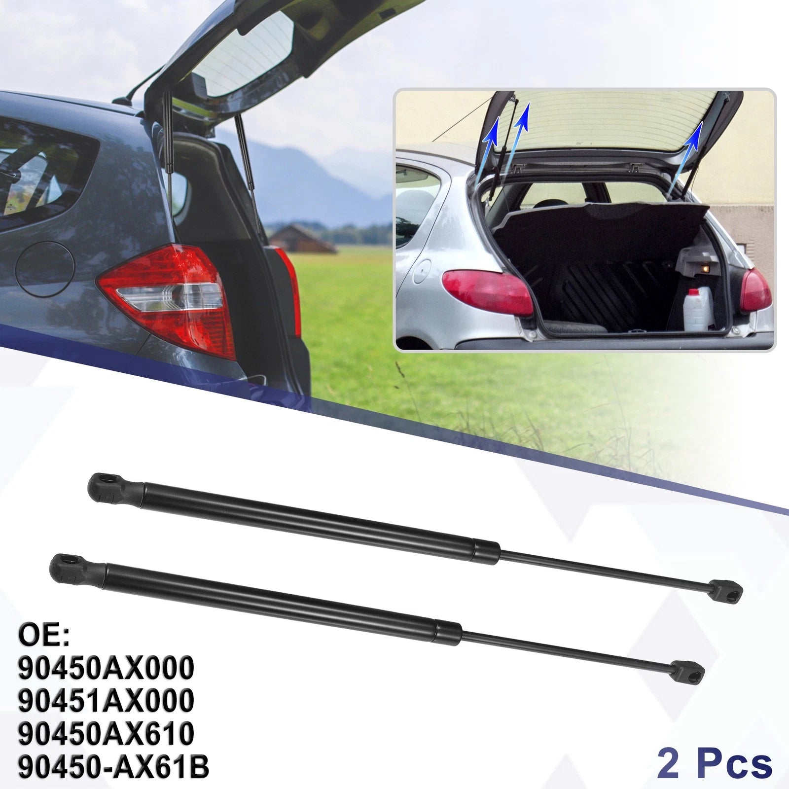 2 Pcs Rear Hatch Lift Supports for Nissan (No. 90450AX000/90451AX000/90450AX610)