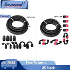 6AN Fitting Stainless Steel Nylon Braided Fuel Hose Line 16FT Kit for