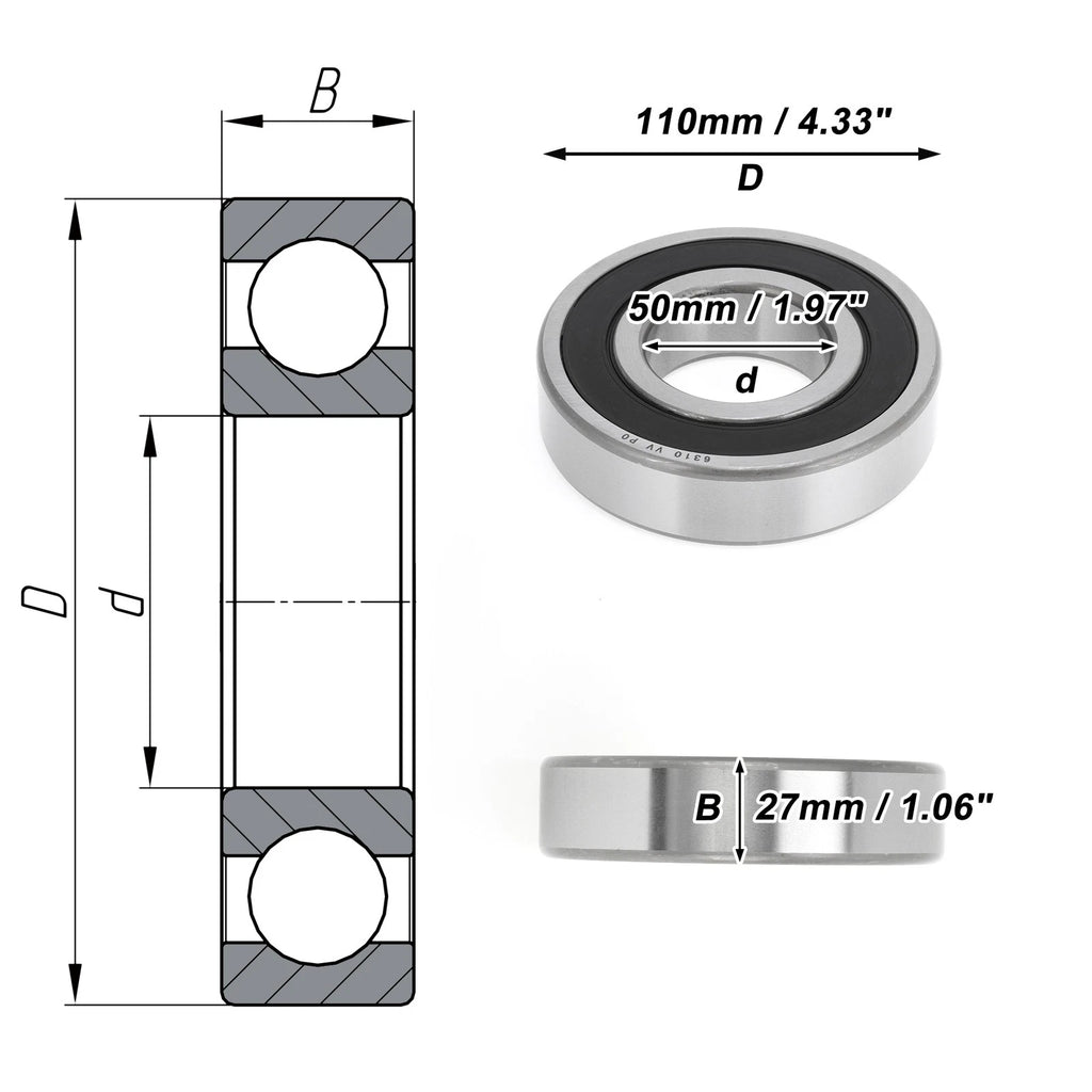 Deep Groove Ball Bearing 6310VV for Scooter Skateboard (50x110x27mm)