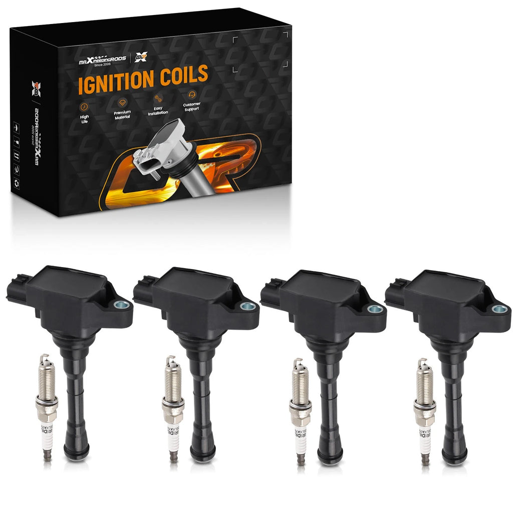 Set of 4 Ignition Coils and Spark Plugs for Nissan Juke (2011-2017)