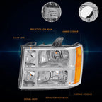 Factory Style Headlights Chrome/Amber for GMC Sierra 1500/2500 HD 3500 HD (2007–2014)