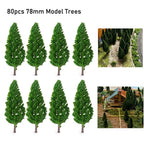 80Pcs 3.07" Green Pine Trees for Train Railway Garden Landscape
