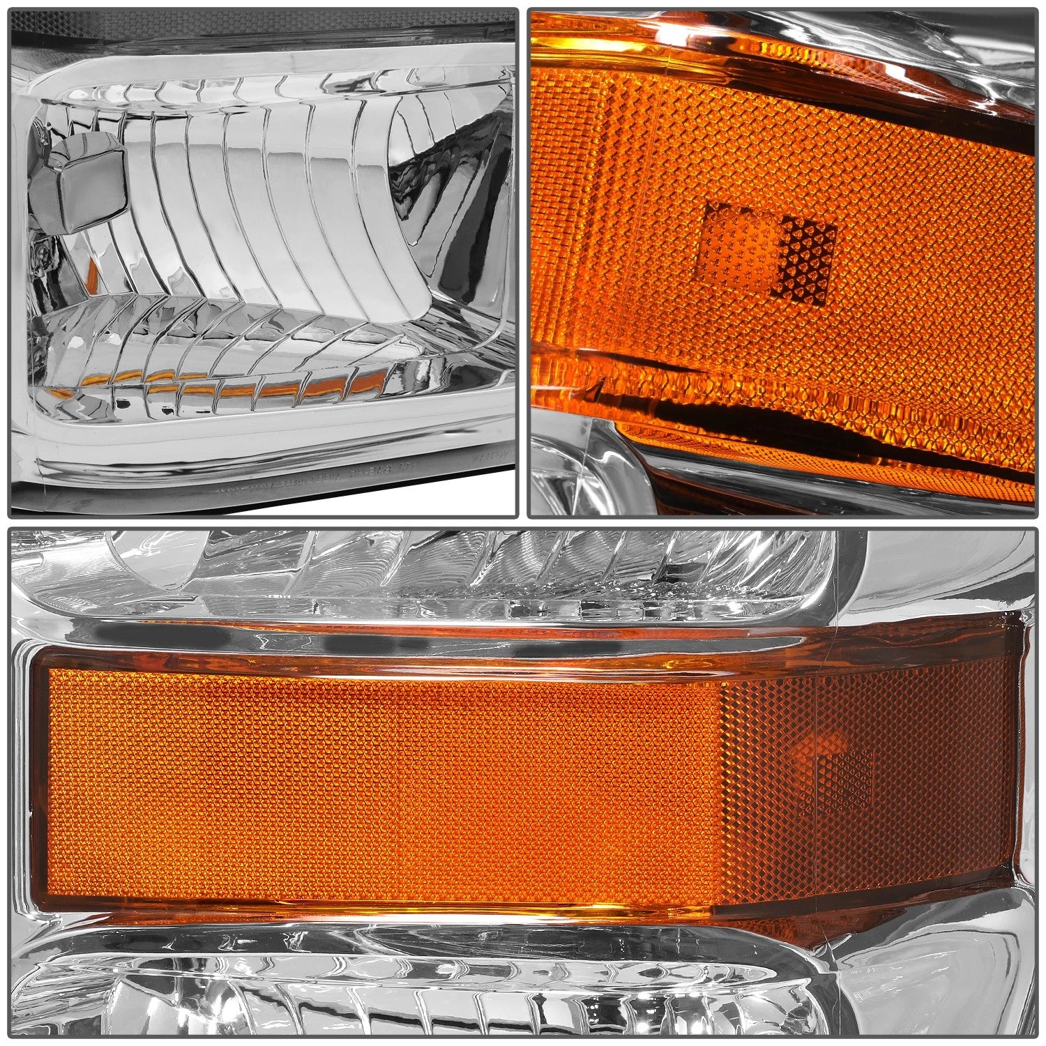 Pair of Chrome Housing Amber Side Headlights for Ford Super Duty (2008–2010)