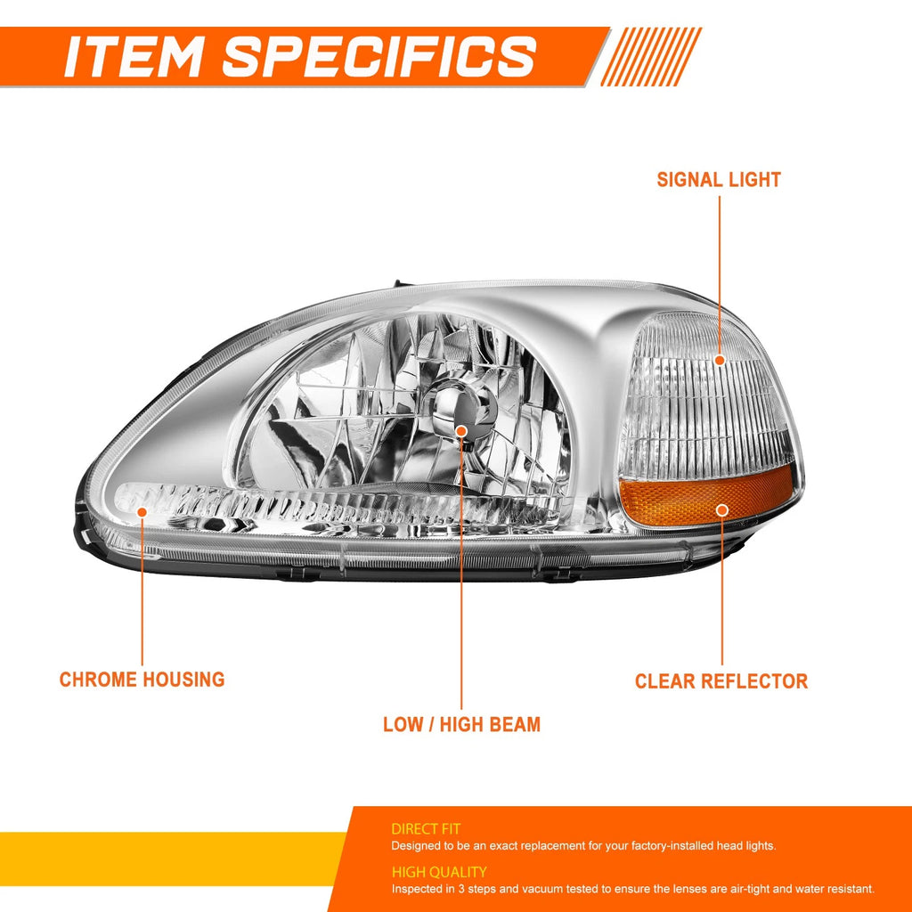 Chrome Housing Headlight & Amber Corner Signal Lamp for Honda Civic (1996–1998)