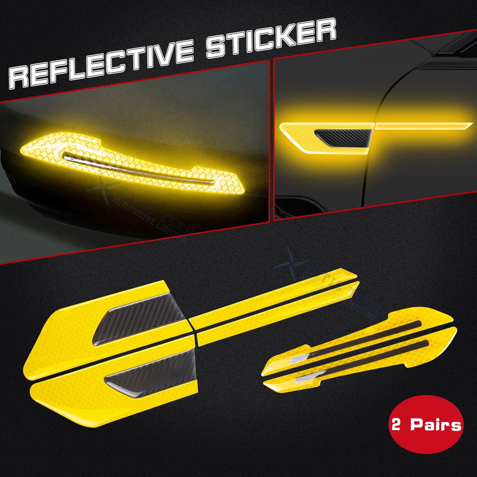 Yellow Reflective Rearview Mirror and Side Door Decals for Universal Car (—)