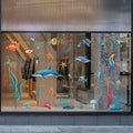 Static Cling Window Decal for Kitchen Bathroom Door (Cartoon Sea Animals)