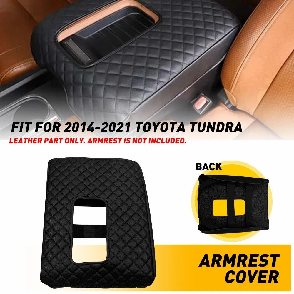 Black Leather Center Console Lid Armrest Cover Pad for Toyota Tundra (2014–2021)