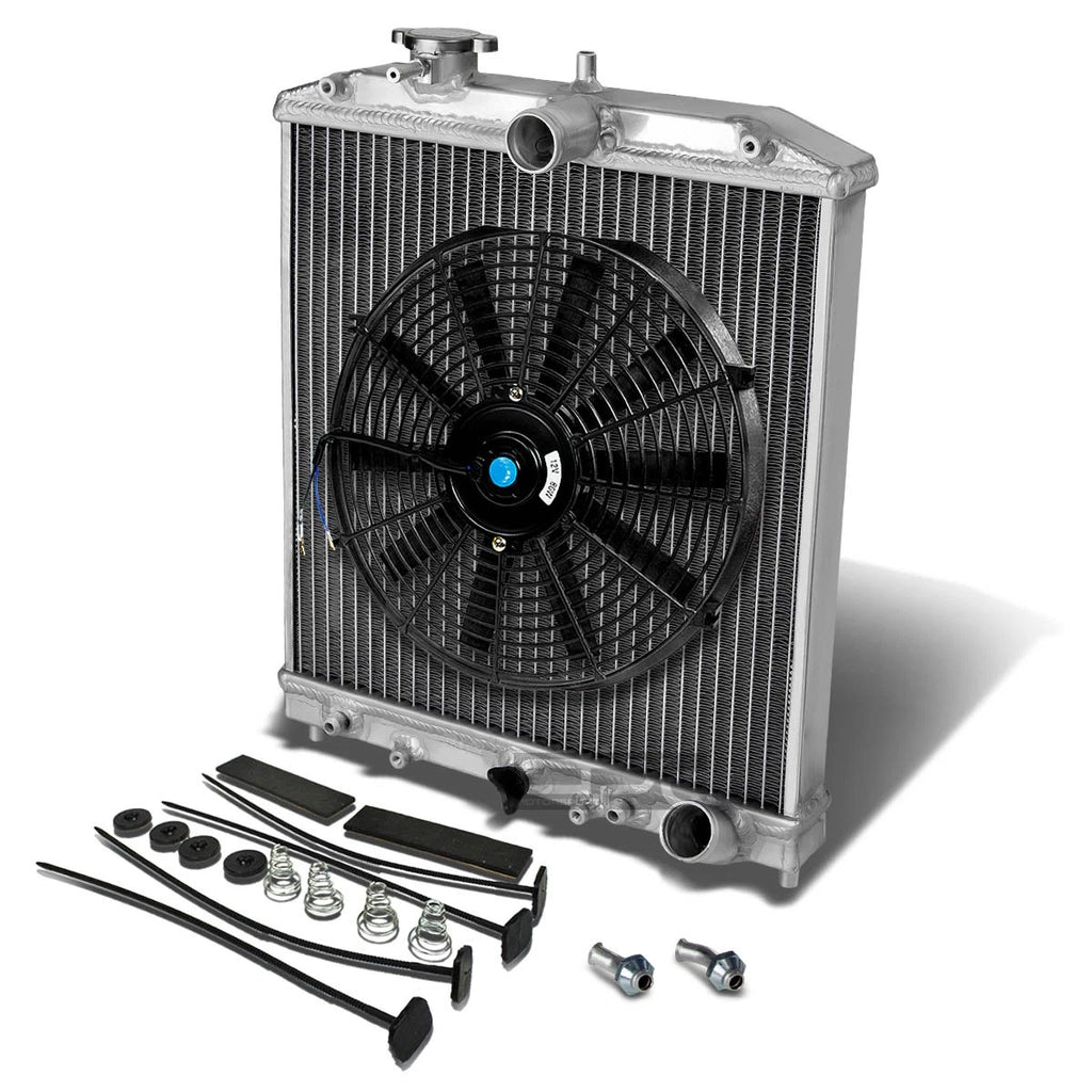 2 Row Aluminum Radiator + 12" Black Fan for Honda Civic/Del Sol/Integra (1992–2000)