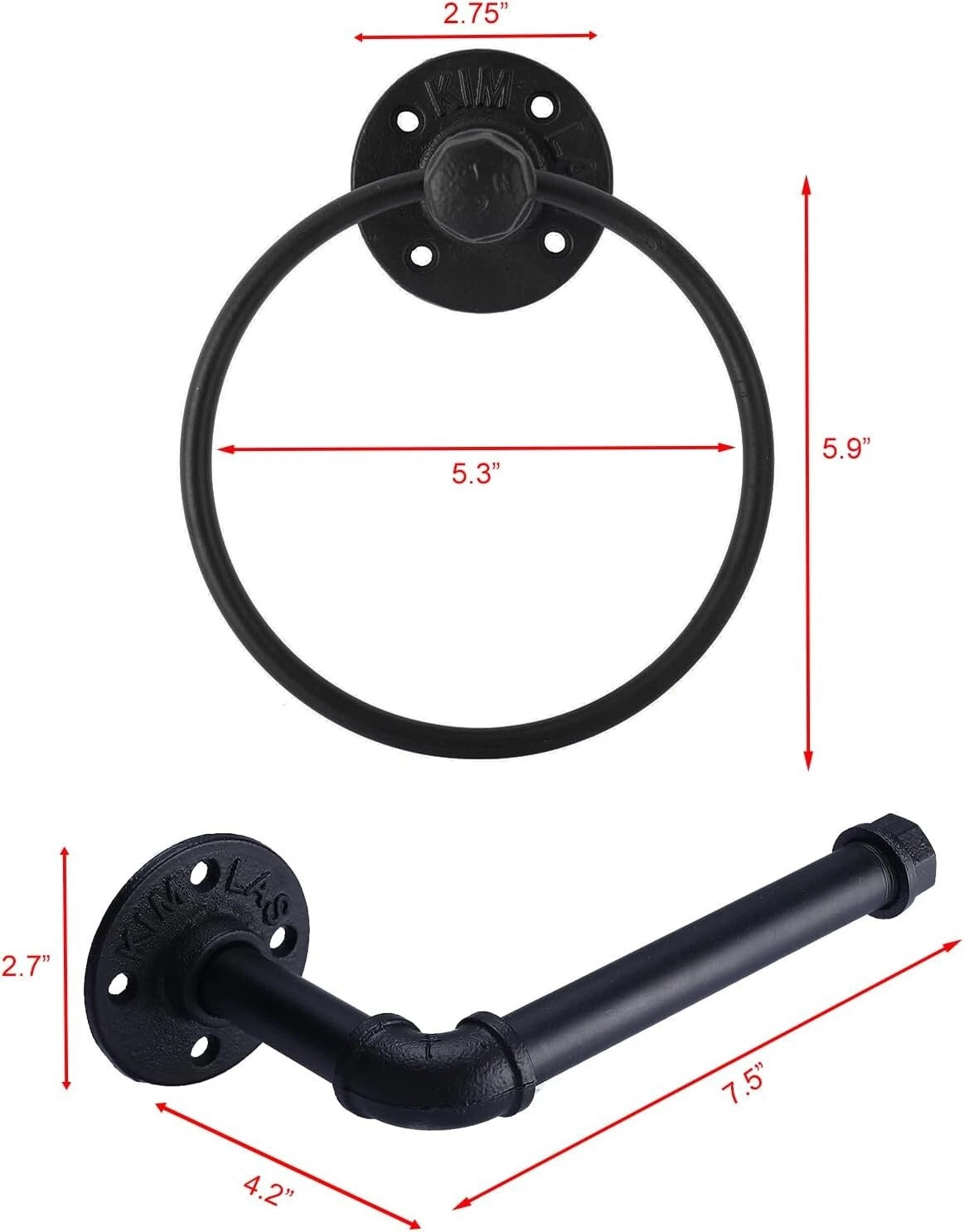 Set of 4 Black Wall Mounted Bathroom Pipe Hardware Accessories for