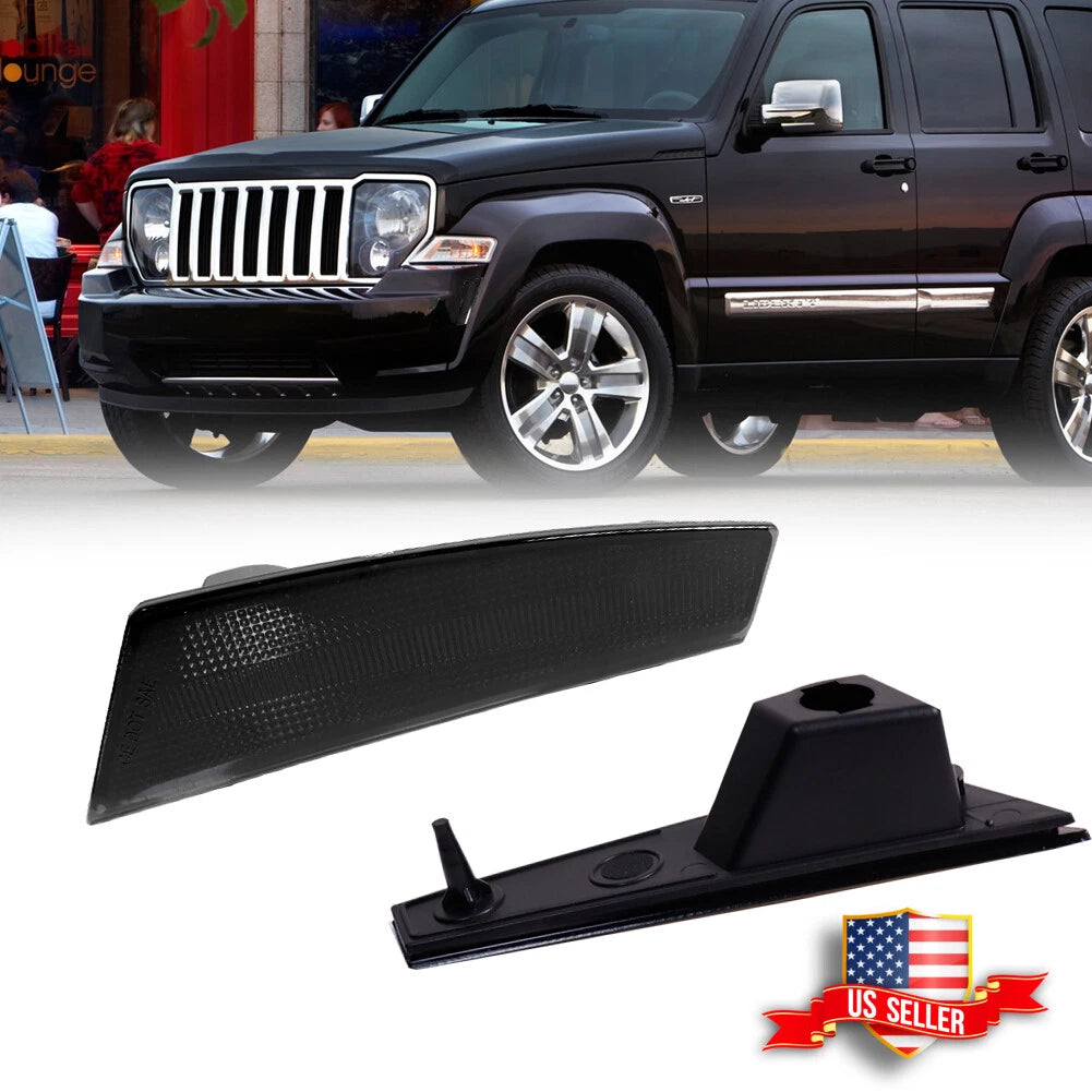 2X Smoked Lens Front Bumper Side Marker Lights for Jeep Liberty (2008–2012)