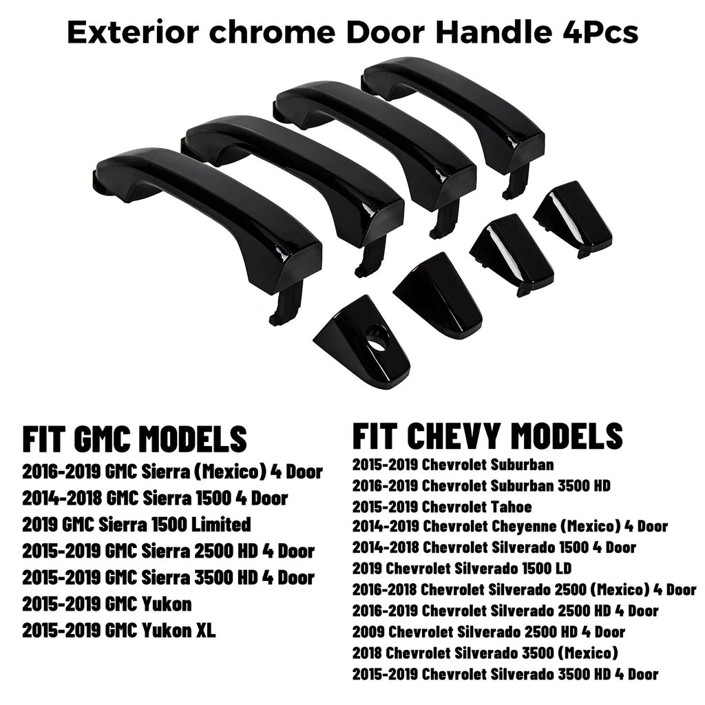 Set of 4 Door Handles for Silverado Sierra (2014–2019) Gloss Black Painted