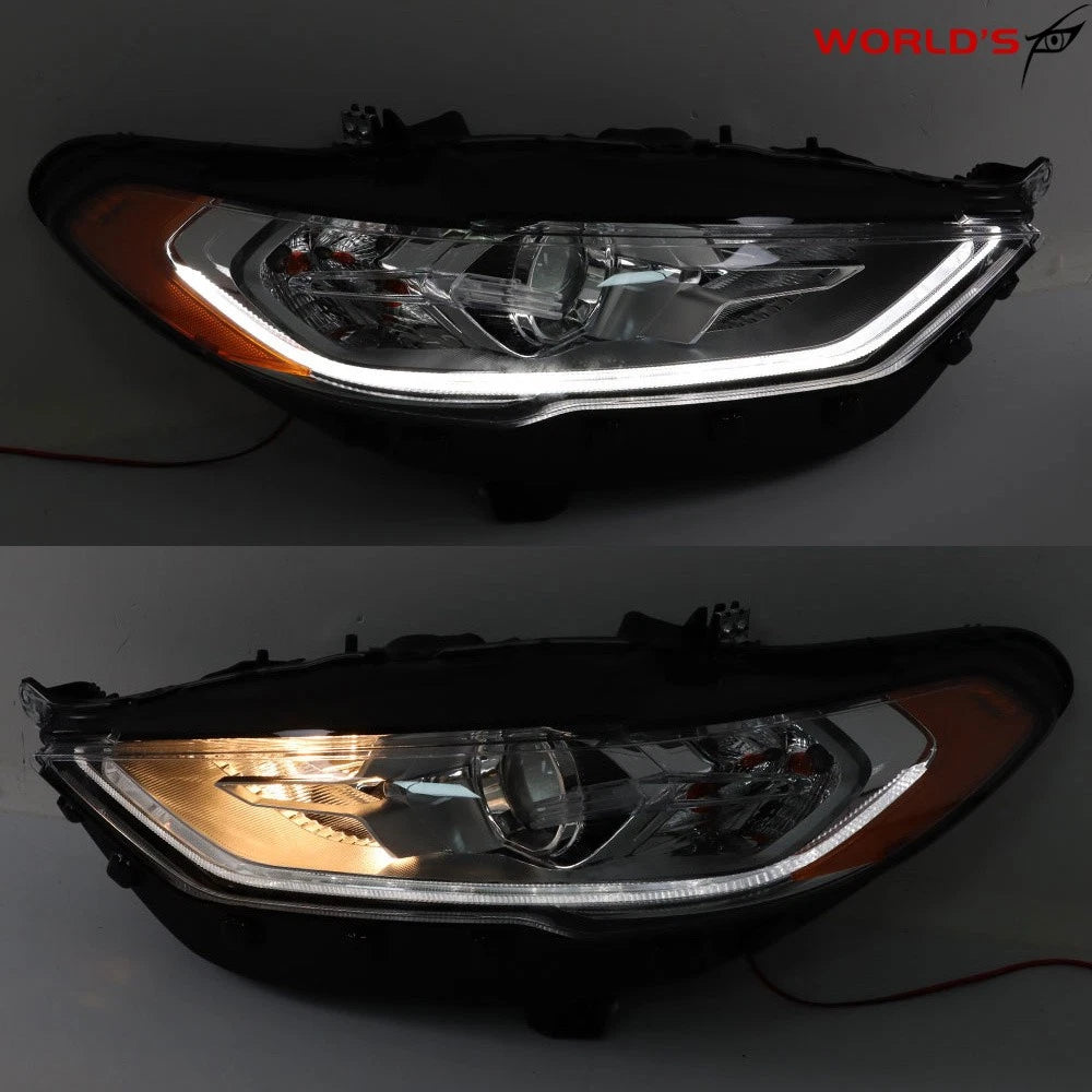 Set of 2 Halogen Headlights with LED DRL for Ford Fusion (2017–2019)