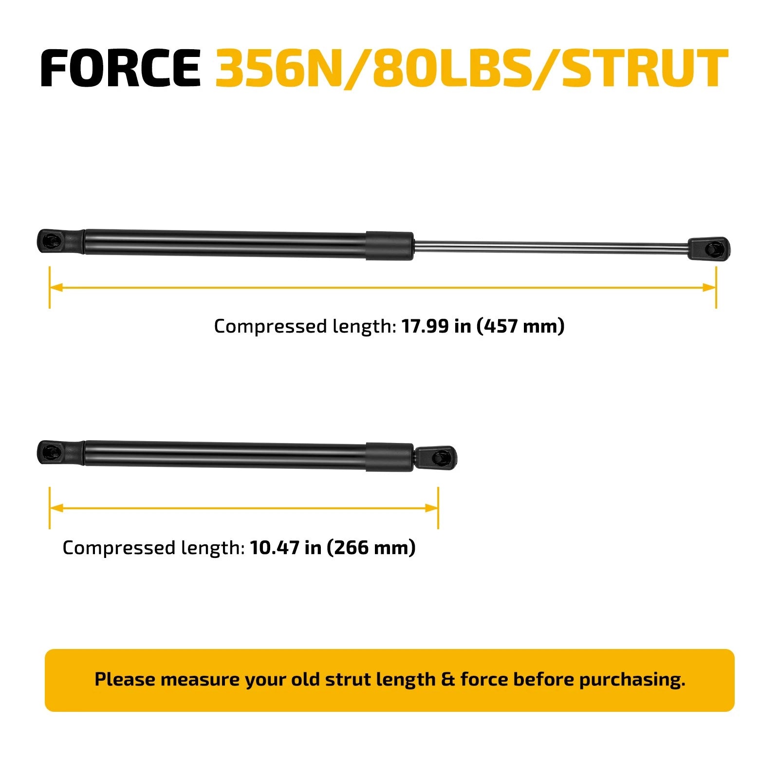 Gas Shocks Struts Lift Support for Tool Box Chest (18 Inch, 80 Lbs)